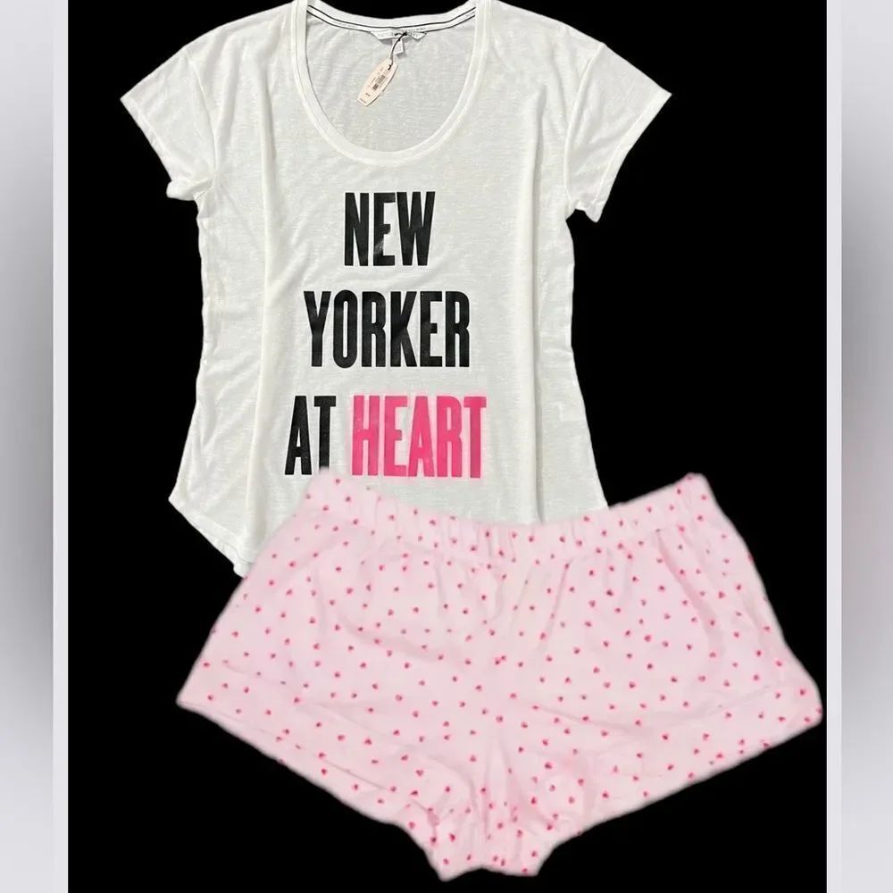 Victoria’s Secret Supersoft tee top & Cotton Hearts Pajama set white pink Medium